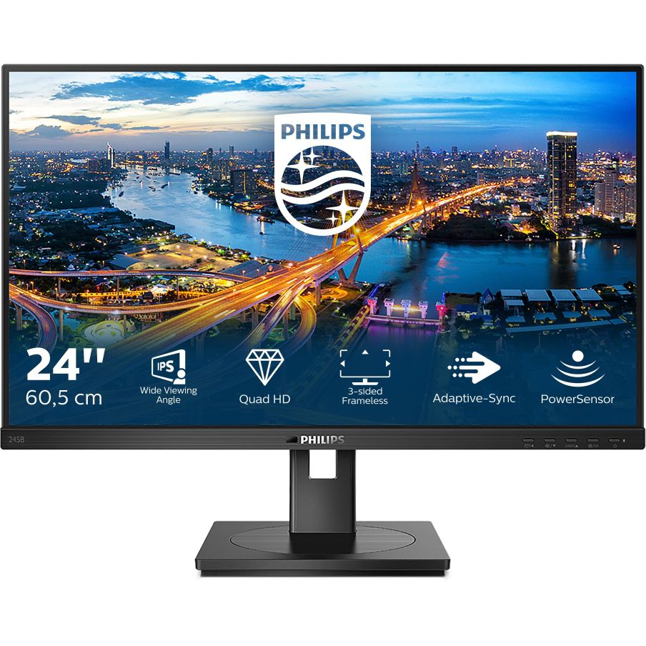 61cm/24" (2560x1440) Philips B Line 245B1 16:9 QHD IPS 4ms 75Hz HDMI DVI DP Speaker Pivot Black 61cm/24" (2560x1440) Philips B Line 245B1 16:9 QHD IPS 4ms 75Hz HDMI DVI DP Speaker Pivot Black