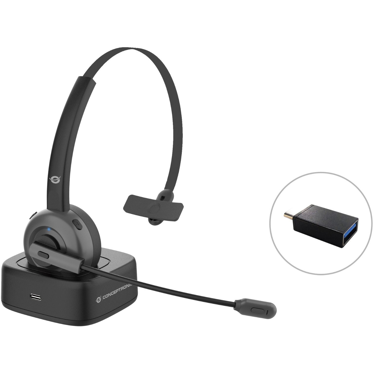 CONCEPTRONIC Headset Wireless BT 5.0 + Ladestation Black